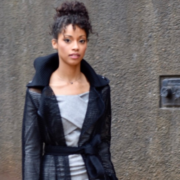 Samuel Dong Black Eyelet Trench Coat - Picture 4 of 6